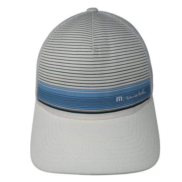 Travis Mathew Fitted Mesh Back Trucker Hat White Medium Striped Flexfit - Picture 1 of 9